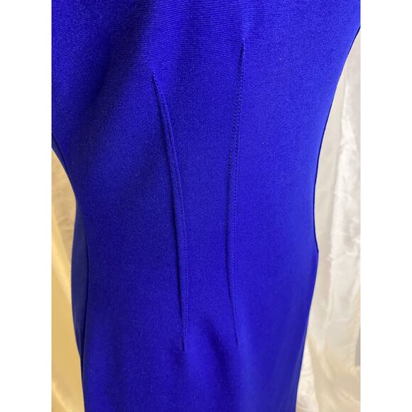 Tahari Royal Blue Flattering Sheath Dress with Black Leather Piping Size 6 - Picture 9 of 12